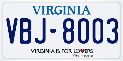 VA license plate VBJ8003