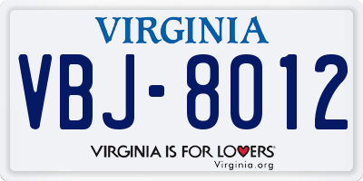 VA license plate VBJ8012