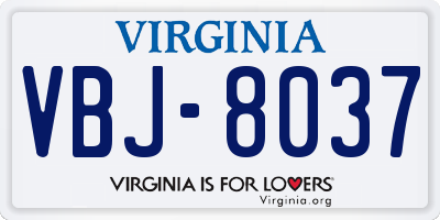 VA license plate VBJ8037