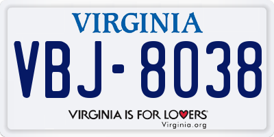 VA license plate VBJ8038