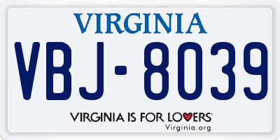 VA license plate VBJ8039
