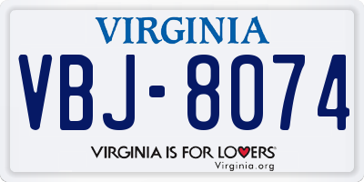 VA license plate VBJ8074