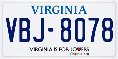 VA license plate VBJ8078
