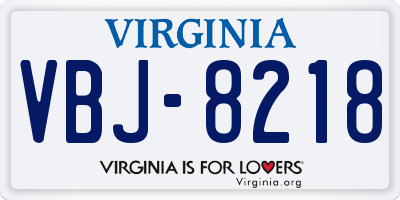 VA license plate VBJ8218