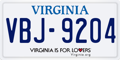 VA license plate VBJ9204