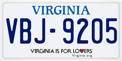 VA license plate VBJ9205