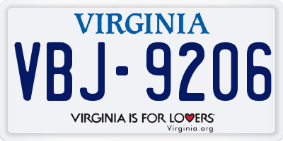 VA license plate VBJ9206