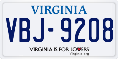 VA license plate VBJ9208