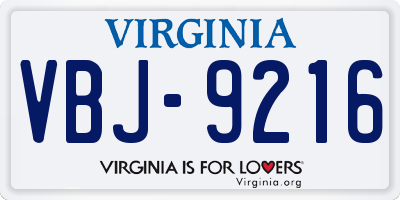 VA license plate VBJ9216