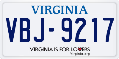 VA license plate VBJ9217