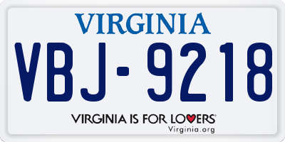 VA license plate VBJ9218