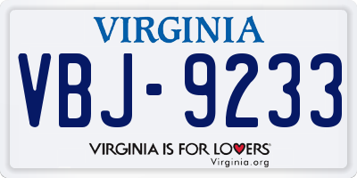 VA license plate VBJ9233