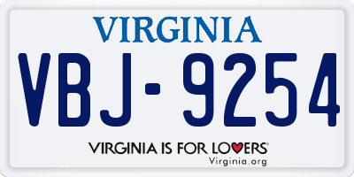 VA license plate VBJ9254