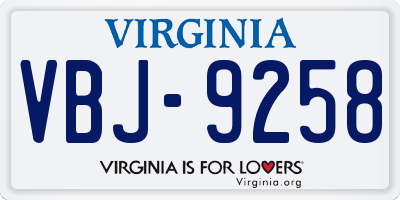 VA license plate VBJ9258