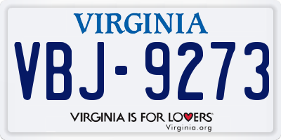 VA license plate VBJ9273