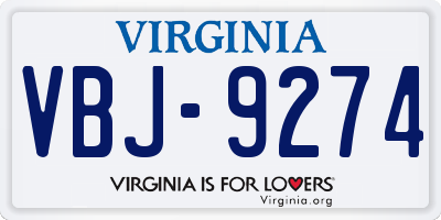 VA license plate VBJ9274