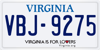 VA license plate VBJ9275