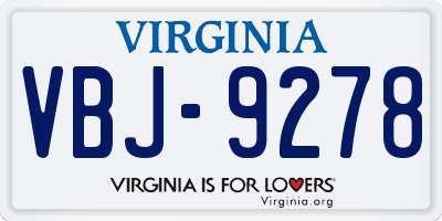 VA license plate VBJ9278
