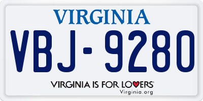 VA license plate VBJ9280