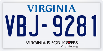 VA license plate VBJ9281