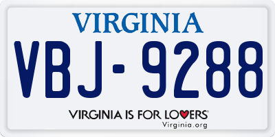 VA license plate VBJ9288