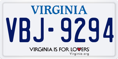 VA license plate VBJ9294