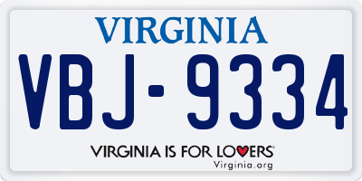 VA license plate VBJ9334