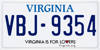 VA license plate VBJ9354