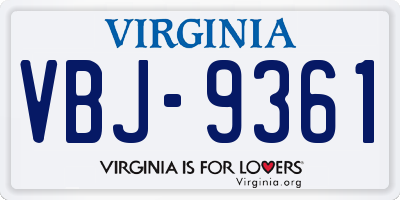 VA license plate VBJ9361