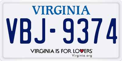 VA license plate VBJ9374