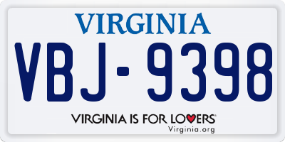 VA license plate VBJ9398