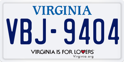 VA license plate VBJ9404