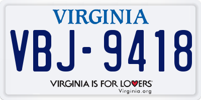 VA license plate VBJ9418
