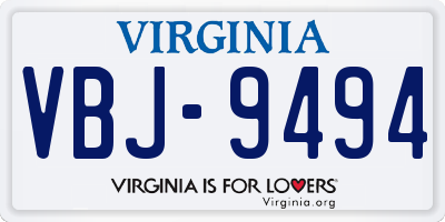VA license plate VBJ9494