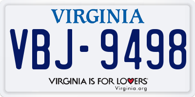 VA license plate VBJ9498