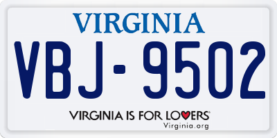 VA license plate VBJ9502
