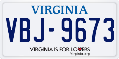 VA license plate VBJ9673