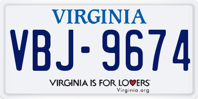 VA license plate VBJ9674