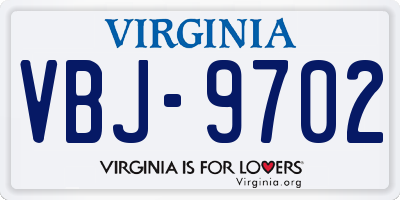 VA license plate VBJ9702