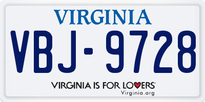 VA license plate VBJ9728