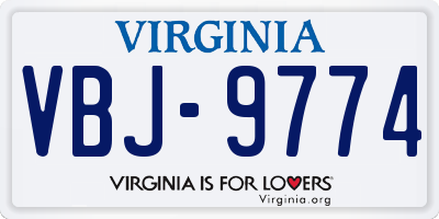 VA license plate VBJ9774