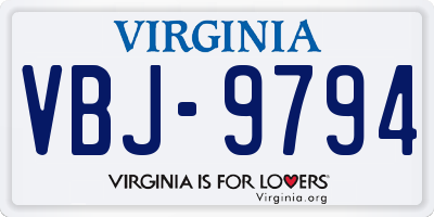 VA license plate VBJ9794