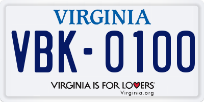 VA license plate VBK0100
