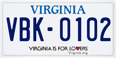 VA license plate VBK0102