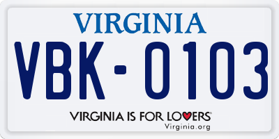 VA license plate VBK0103