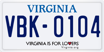 VA license plate VBK0104