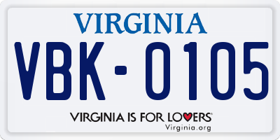 VA license plate VBK0105