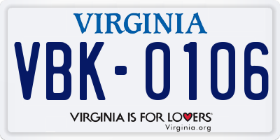 VA license plate VBK0106