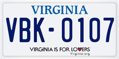 VA license plate VBK0107
