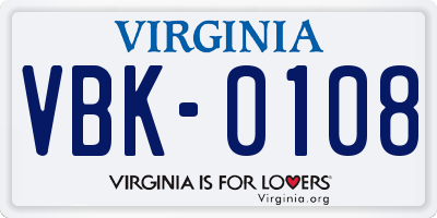 VA license plate VBK0108